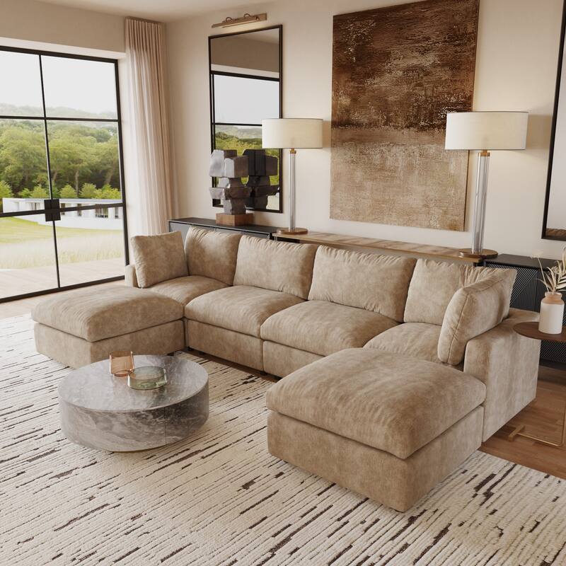 Cloud Couch Modular Sectional Sofa, 134" U Shaped Couch for Livingroom, Oversized Convertible Wide Seater with 2 Ottomans