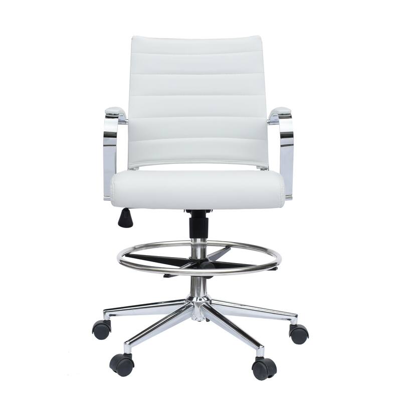 Set of 2 White Mid Open Padded Back Century Office Chair Wheels Ergonomic PU Leather Arm Rest Tilt Adjustable Height Swivel