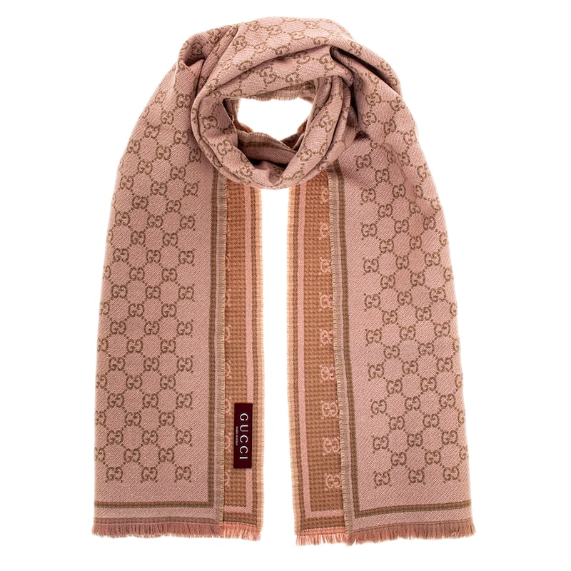 Gucci GG Wool Scarf with Metallic Thread - Pink and Beige