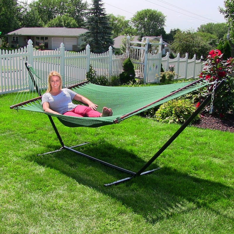 Sunnydaze Large 2-Person Rope Hammock with Spreader Bar & Hammock Stand