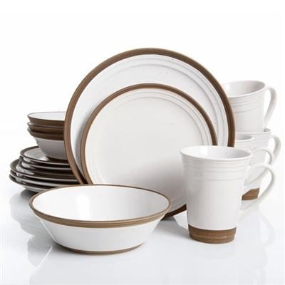 Gibson Elite Brynn 16 Piece Dinnerware Set, White (Unglazed Edges)