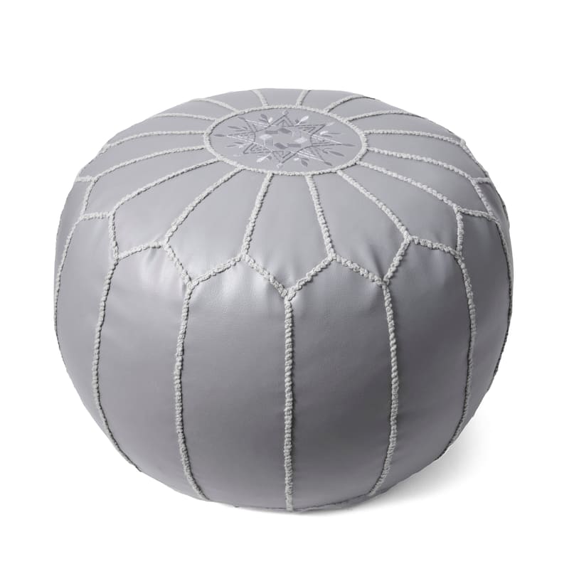 Nuloom Handmade Moroccan Leather Filled Ottoman Pouf - Grey