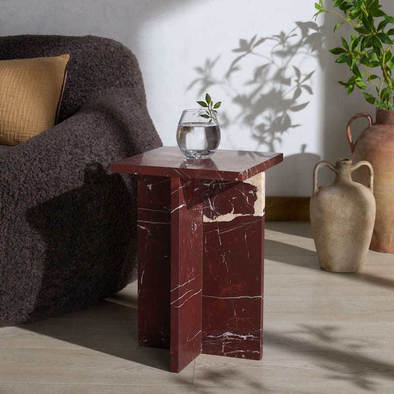 SAFAVIEH Couture Adriano 12-inch Marble Accent Table - 12"W x 12"D x 18"H - Red/White