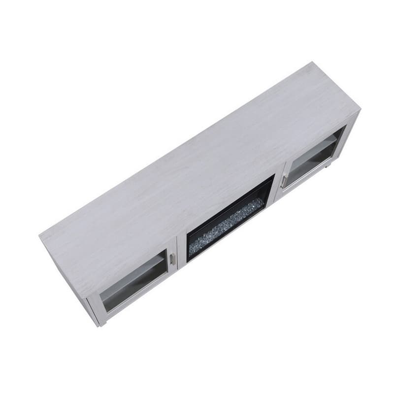 Samy 70 Inch TV Console LED Fireplace Heater, Glass Door, White, Silver