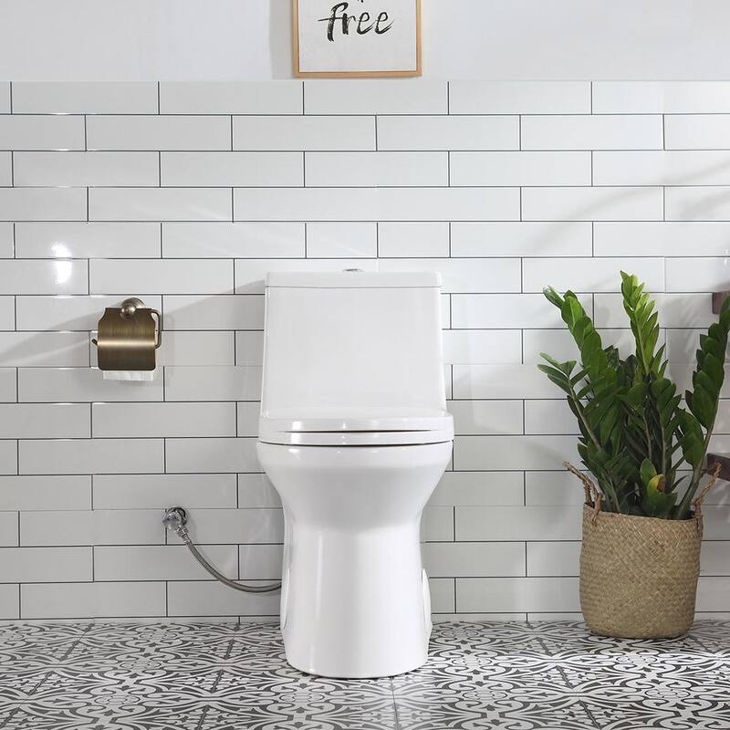HOROW One-piece 0.8 GPF/1.28 GPF High Efficiency Dual Flush Elongated Toilet in. White Soft-Close Seat Included ADA Height