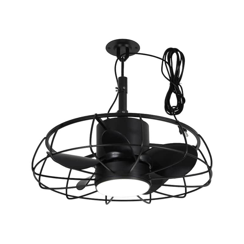 20" Industrial Black Wet Outdoor Caged Ceiling Fan with Light and Remote