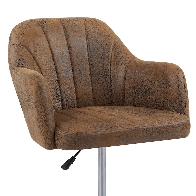 VECELO Brown PU Leather Adjustable Height Office Chair with Vertical Stripes 380lb Capacity 360° Swivel Office Chair