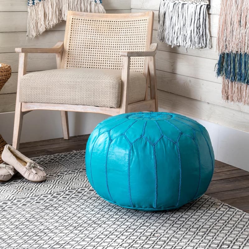 Nuloom Handmade Moroccan Leather Filled Ottoman Pouf