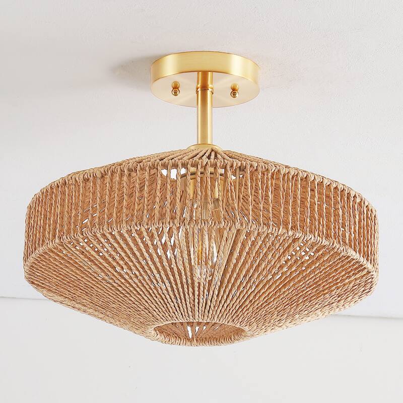 SAFAVIEH Lighting Berra 13.5" Flush Mount - 13.5" x 13.5" x 13" - withD/H - Natural/Gold - 16Wx16Dx12H
