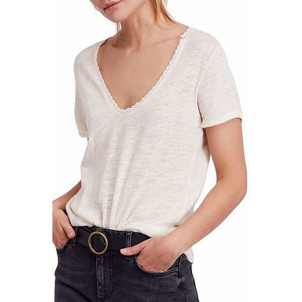 Shop Free People White Ivory Women's Large L Lace Trim VNeck TShirt