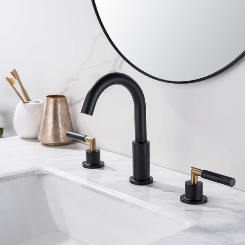 8 Inch Widespread Bathroom Faucet with Drain Assembly 3 Holes Brass Modern Matte Black Bathroom Sink Basin Faucets