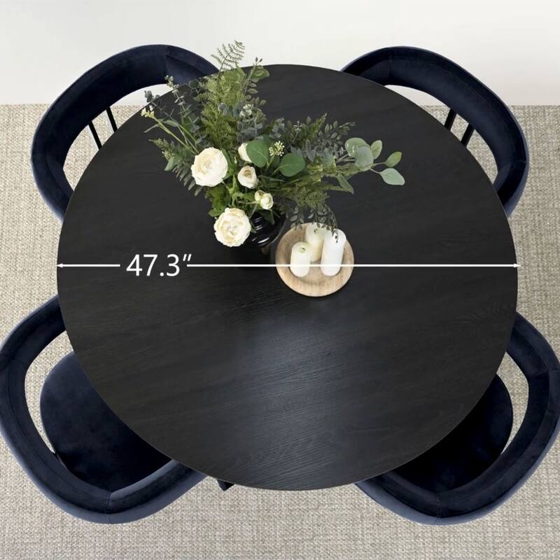 46" Black Round Dining Table Set with 4 Curved Back Arm Chairs