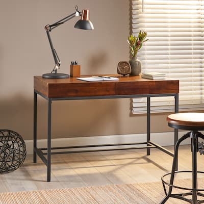 Retro Home Office Computer Desk with 2 Drawer and Metal Frame