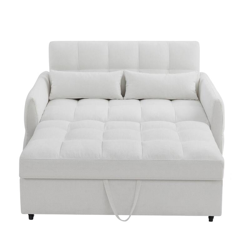 52.8" Convertible Loveseat Sofa Bed with Adjustable Backrest, USB Ports, Tufted Design, Chenille Upholstery, Beige