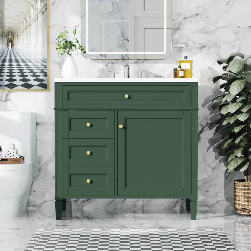36 inch MDF Freestanding Bathroom Vanity Set with Integrated Ceramic Sink - 36" x 18" x 33" - Painted - Green