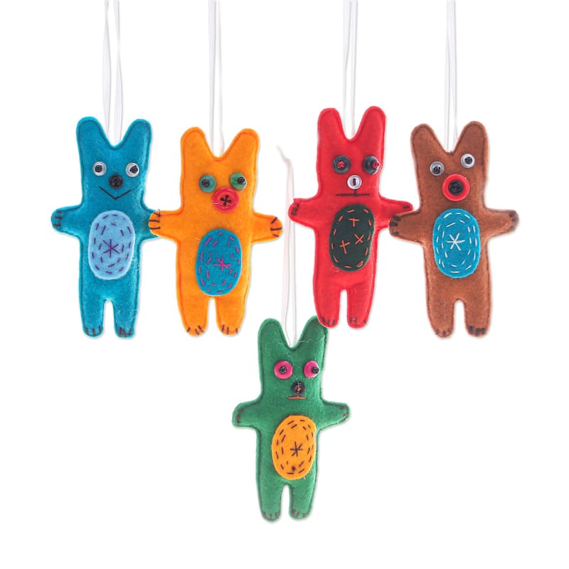Novica Handmade Bear Imagination Felt Ornaments (Set Of 5)