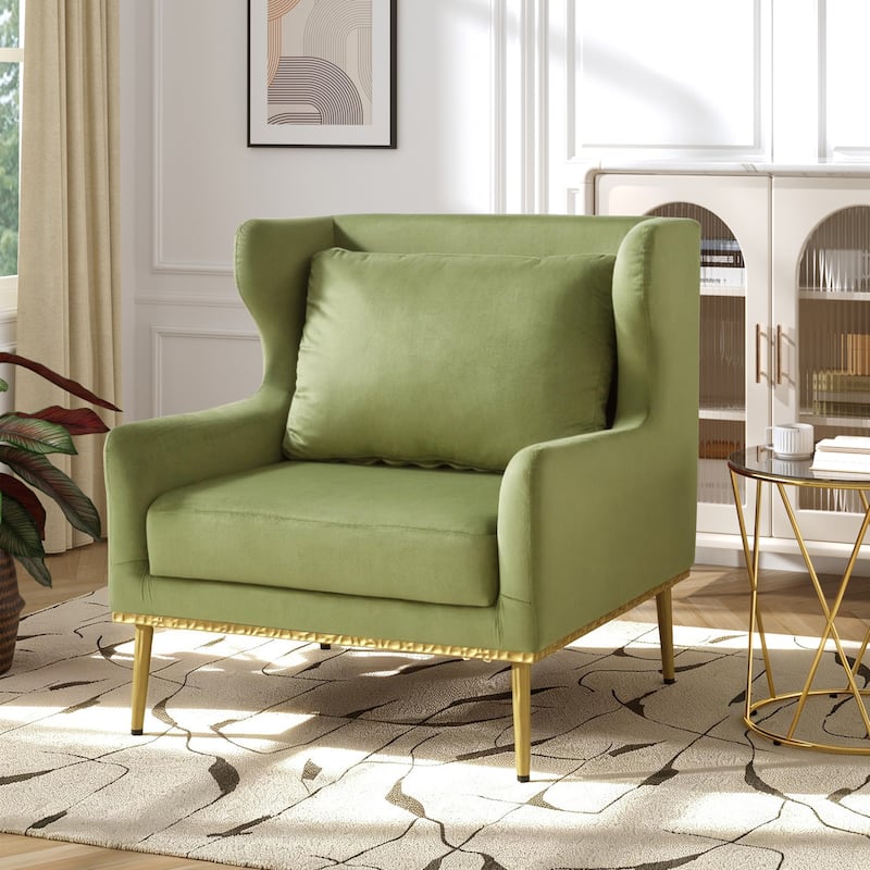 Modern Armchair Velvet Accent Chair Reading Chair Single Sofa Chair for Living Room, Bedroom, or Reading Corner - Green