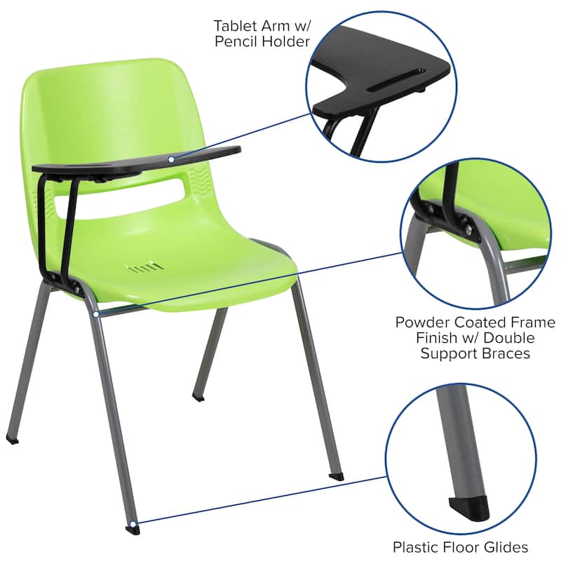 5 Pack Ergonomic Shell Chair with Right Handed Flip-Up Tablet Arm
