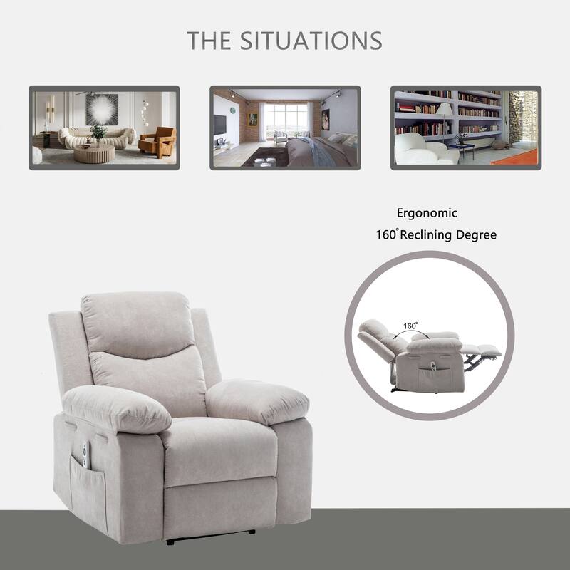 Velvet Power Recliner Chair with Massage and Heating System