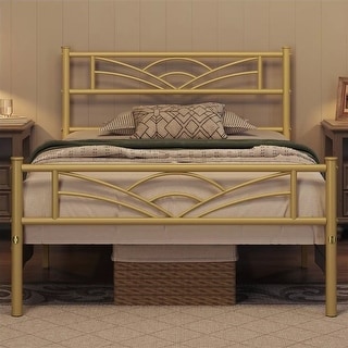 Full Metal Bed Frames with Headboard Platform Bed Antique Gold - Bed ...