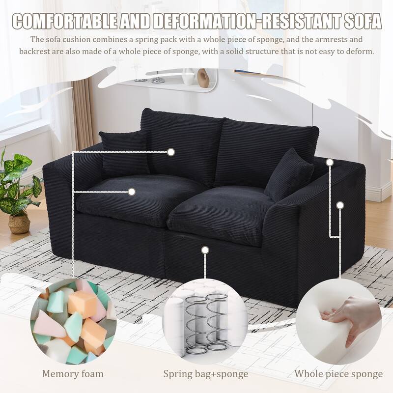 HOMEFUN Corduroy Upholstered Modular 2 Seater Cushion Covers Removable Loveseats Sofa for Living Room Bedroom