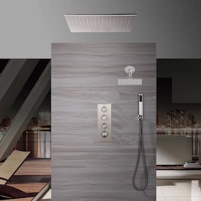 brushed nickel 20 inch rain LED shower heads 3 way thermostatic shower system with regular shower head - 7'6" x 10'9"