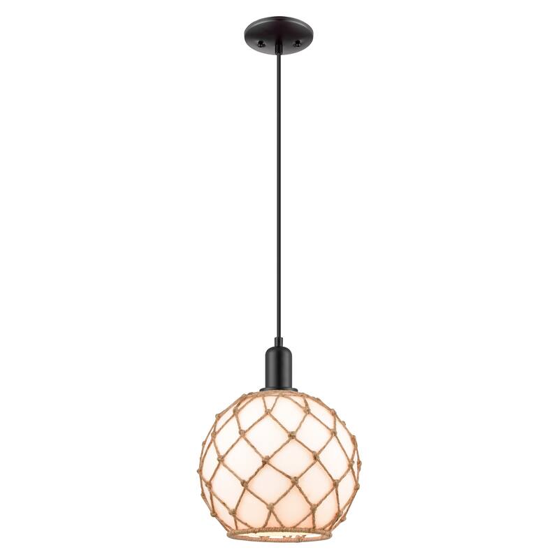 Innovations Lighting Endless Possibilities Arcadia - Farmhouse Rope - 1 Light 10" Cord Hung Mini Pendant - White Glass with Brown Rope/Matte Black