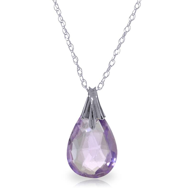 3 Carat 14K Solid Gold Strive To Be Natural Amethyst Necklace - 20 Inch - White