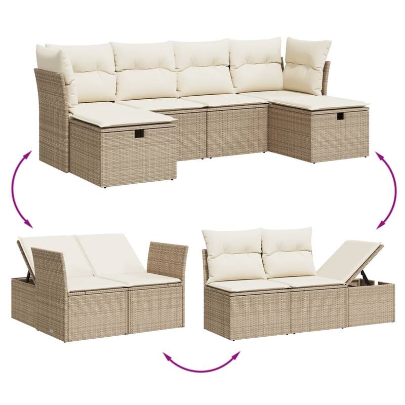 vidaXL Patio Sofa Set with Cushions Outdoor Furniture 6 Piece Poly Rattan