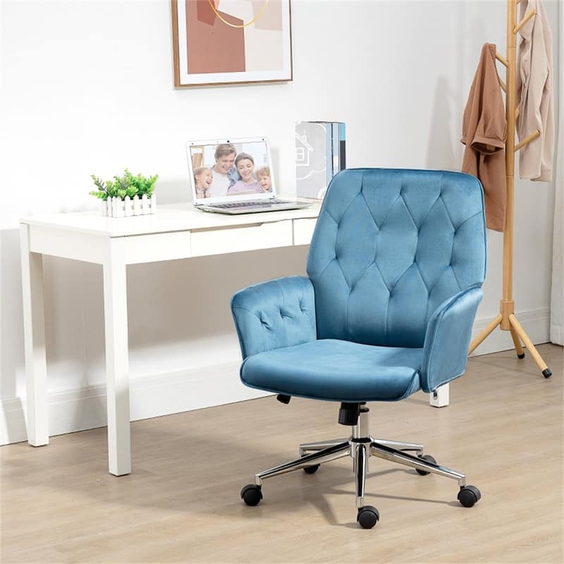 Velvet Office Chair with Adjustable Height Swivel Wheels - 26" W x 27.25" D x 35.25"-38.25" H