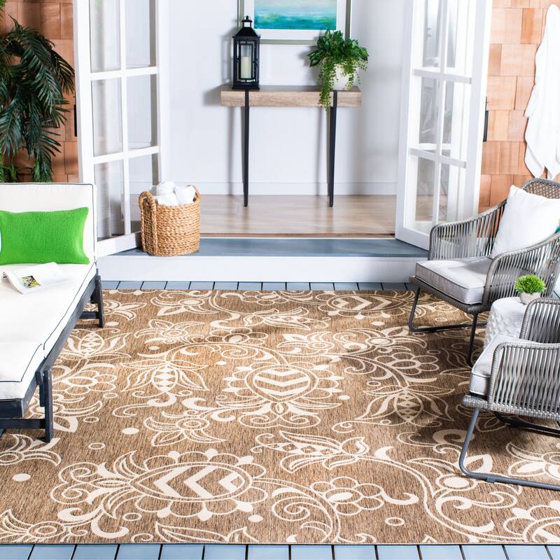 SAFAVIEH Beach House Jula Indoor/ Outdoor Waterproof Patio Backyard Rug - 9' x 12' - Brown/Beige