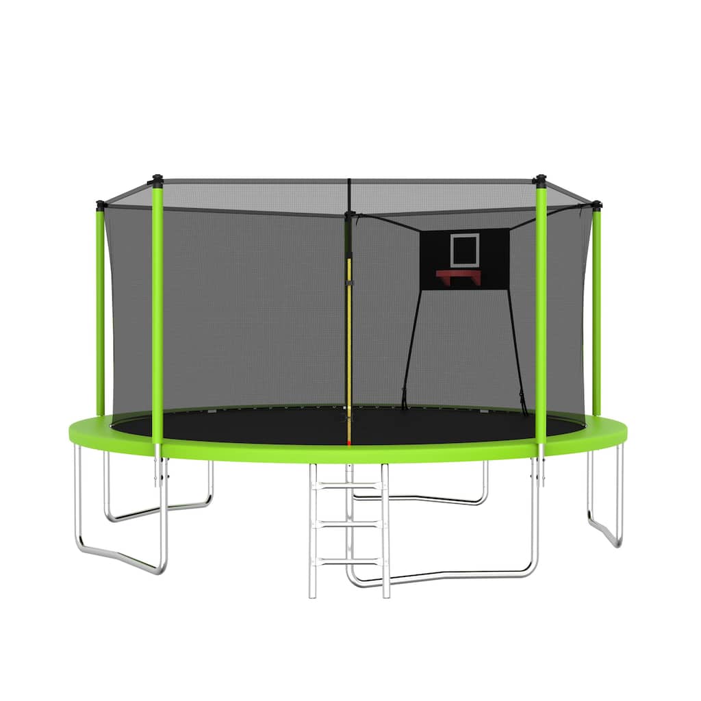 Family Recreational Trampoline - Safety Enclosure Net, Outdoor Backyard Use - Green - 168.11