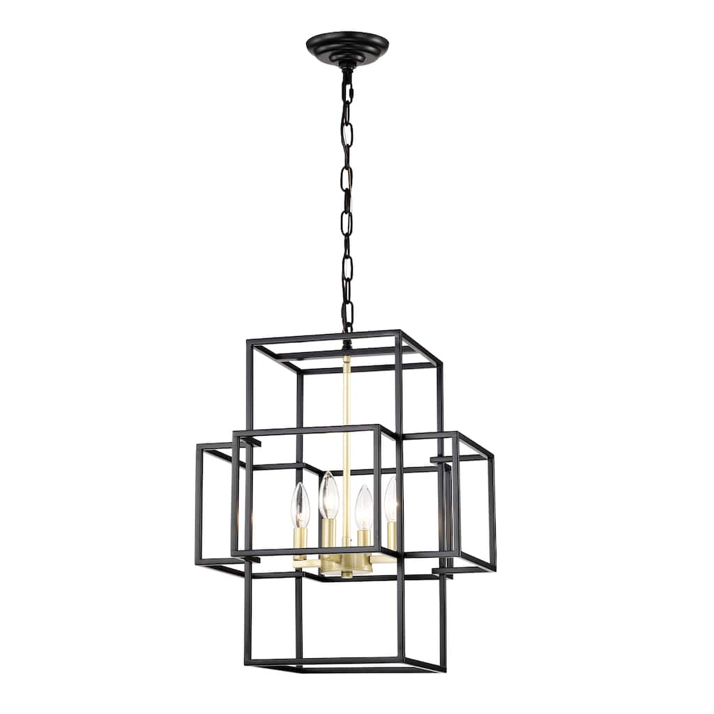 Industrial 4-Light Matte Black Farmhouse Lantern Chandelier, for Dining Room and Kitchen, E12 Bulbs Not Included