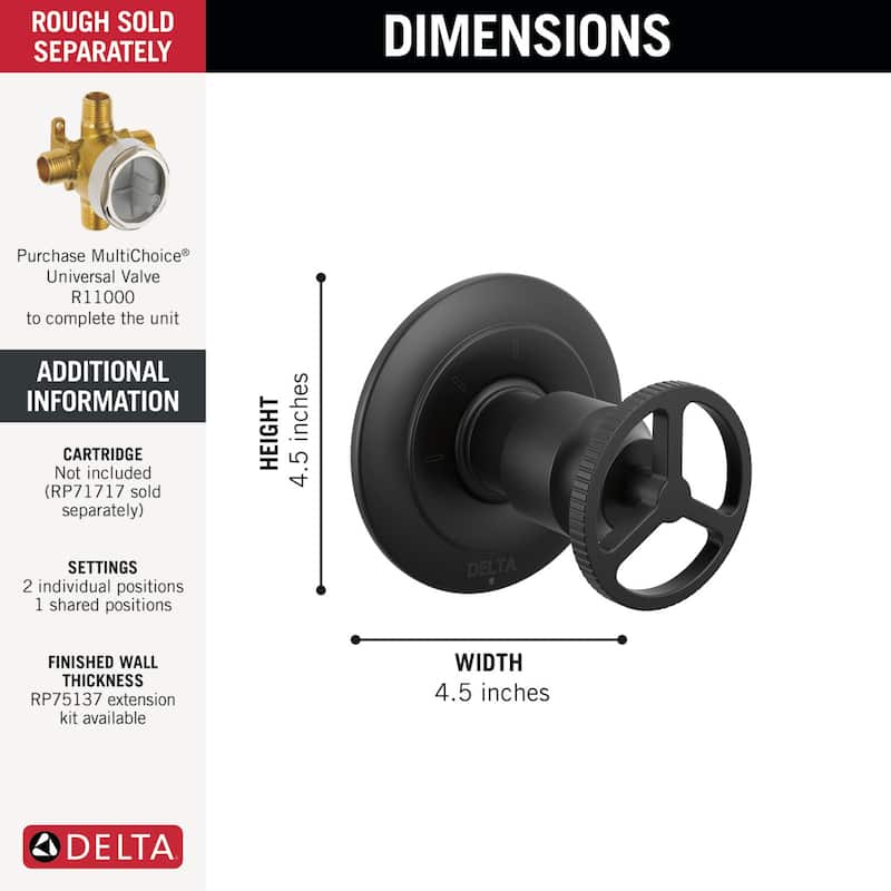 Delta T11858 Trinsic Three Function Diverter Valve Trim with Wheel