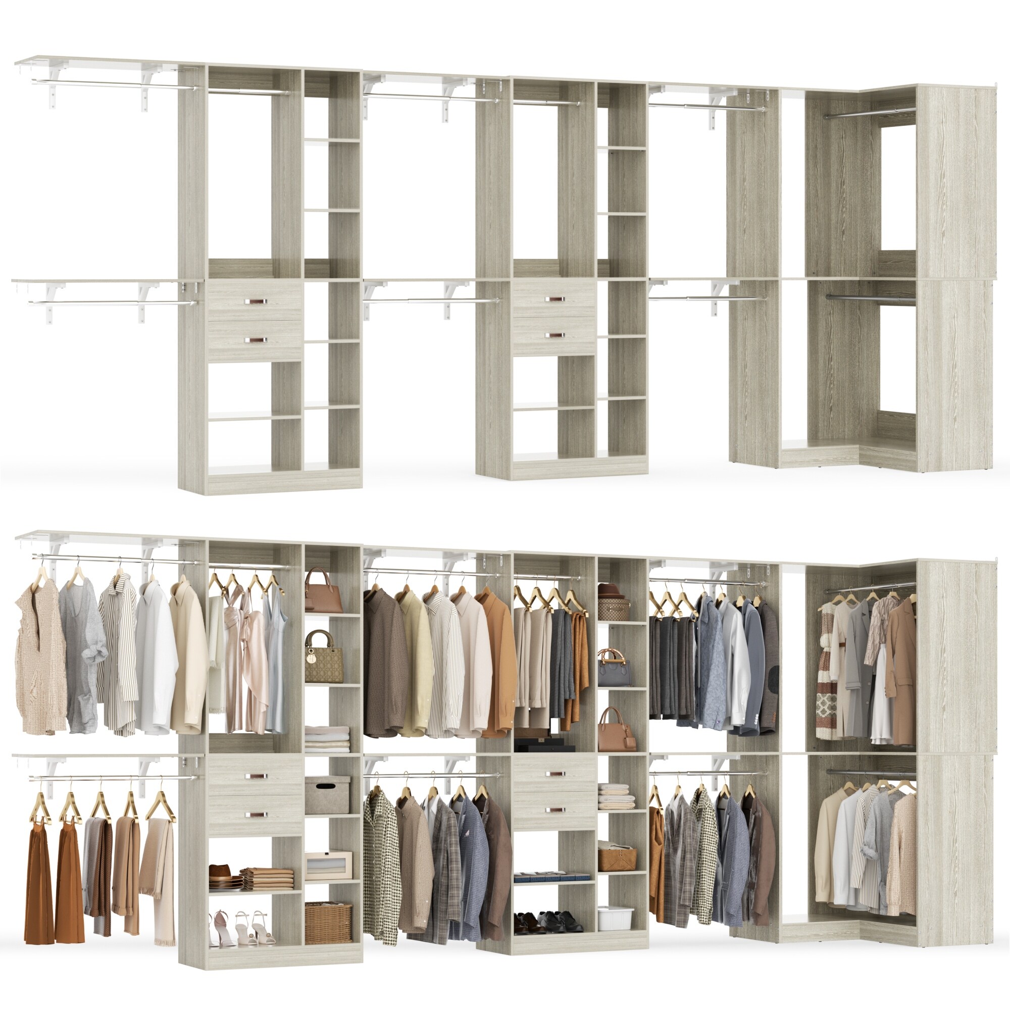 Navada 95'' - 188'' Closet System with Hanging Rods, Set of 3 Navada 95'' - 188'' Closet System with Hanging Rods, Set of 3