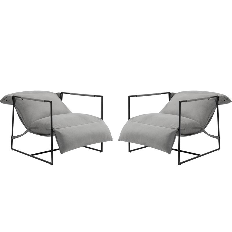 Mid-century Metal Sling Armchair with Lengthen Upholstered Set of 2