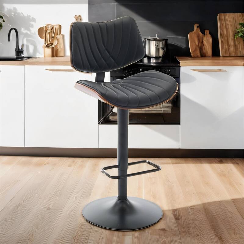 Adjustable Counter Height Leather Upholstered Swivel Bar Stools