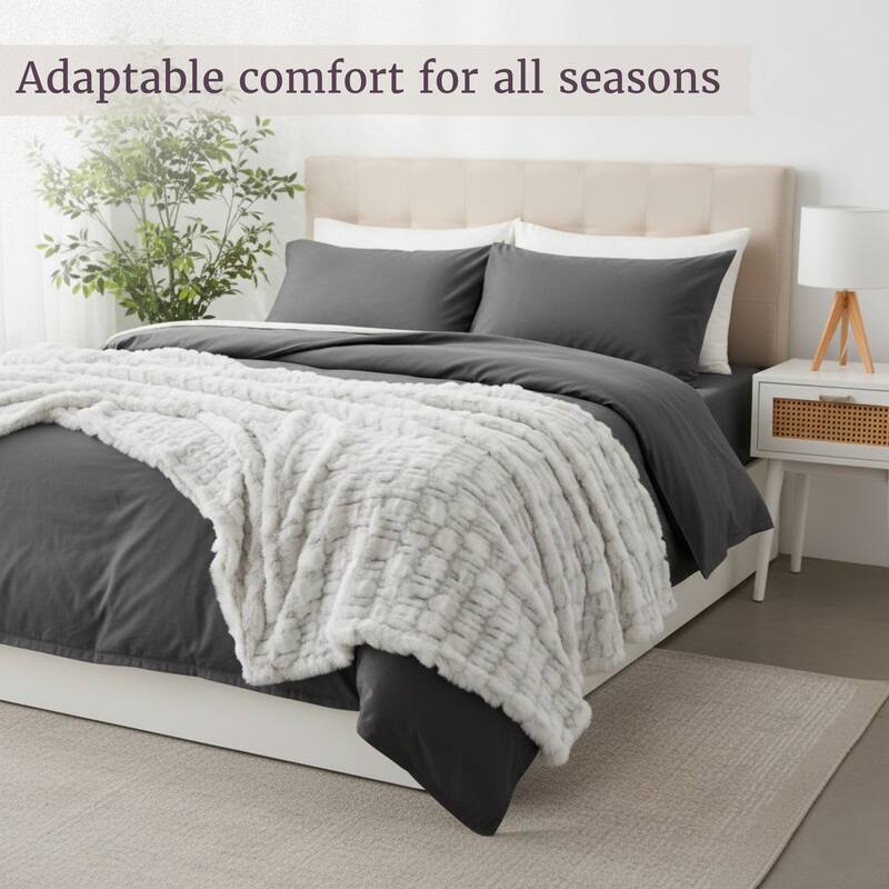 Oversized Ruched Faux Fur Blanket - 60x80-Inch Queen-Size Throw by Lavish Home