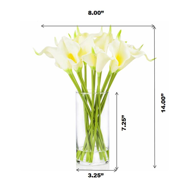 Enova Home Artificial Real Touch Calla Lily Fake Silk Flowers Arrangement in Clear Glass Vase with Faux Water for Decoration