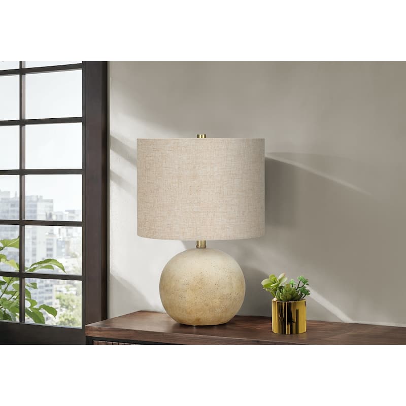 Concrete Table Lamp with Linen Drum Shade Sphere Base 3 Way Switch - Beige