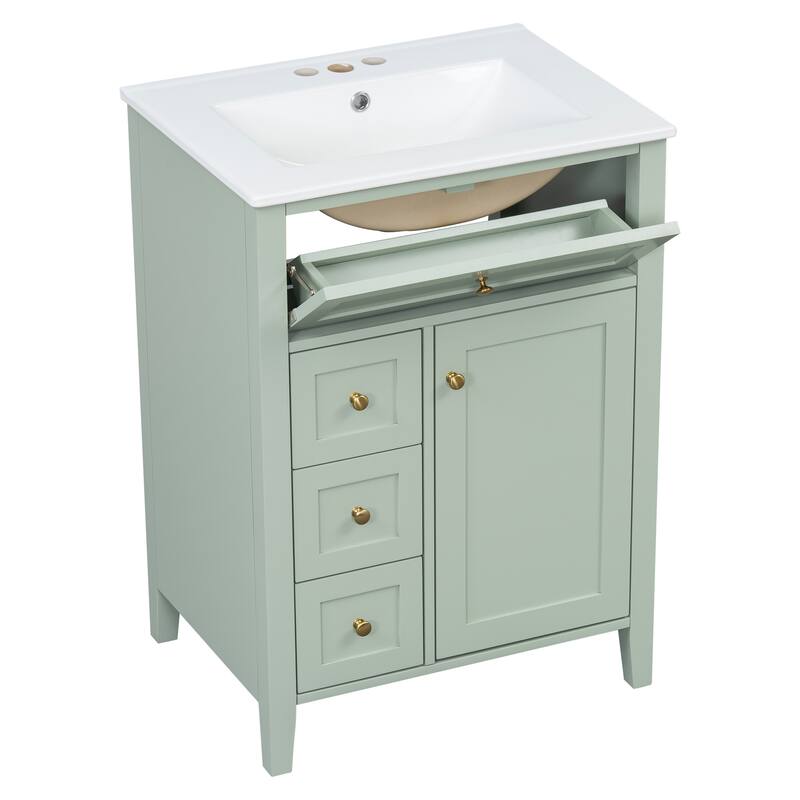 Roomfitters 24" Bathroom Vanity with Sink, Solid Wood Legs, 4 Drawers & Cabinet with Adjustable Shelf