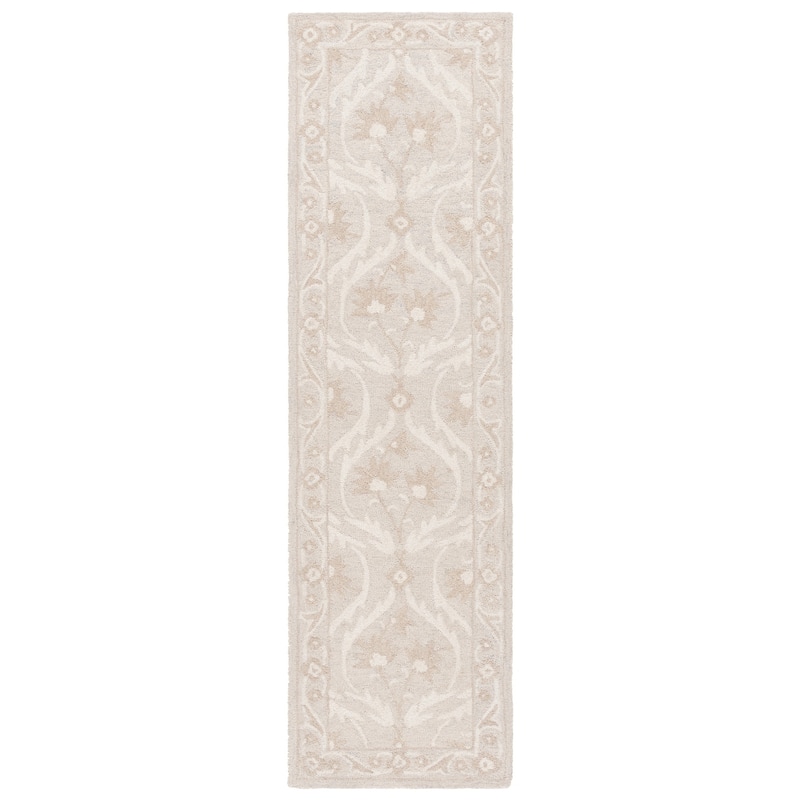 SAFAVIEH Handmade Blossom Luisete Ogee Wool Rug - 2'3" x 8' Runner - Silver/Ivory