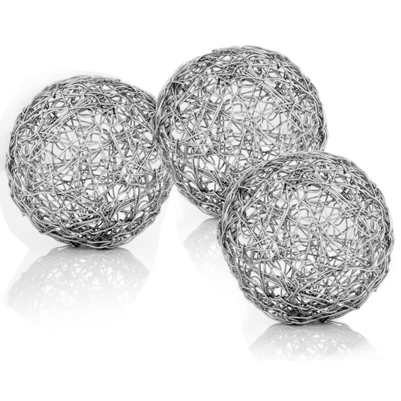 HomeRoots Set of Three Silver Wire 4" Decorative Orbs - 4' X '4' X '4