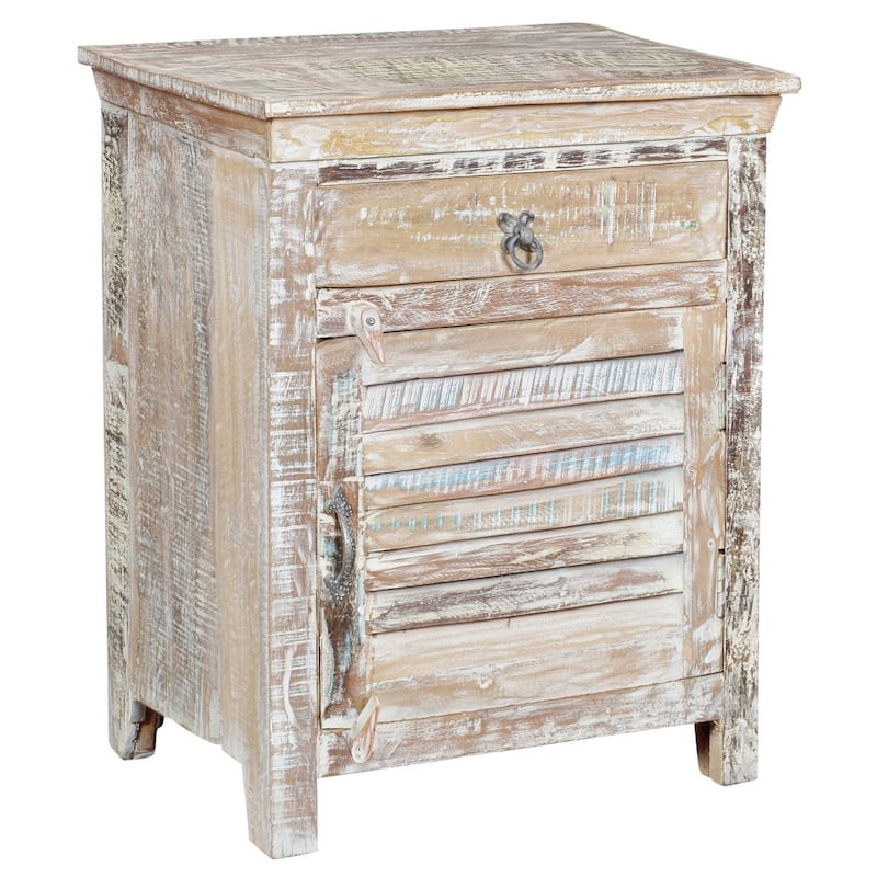 HomeRoots 30" Distressed White One Drawer Shutter Solid Wood Nightstand
