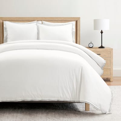 Lush Decor Hampton Double Flange Embroidered Contrast Edge Duvet Cover 3 Pieces Set
