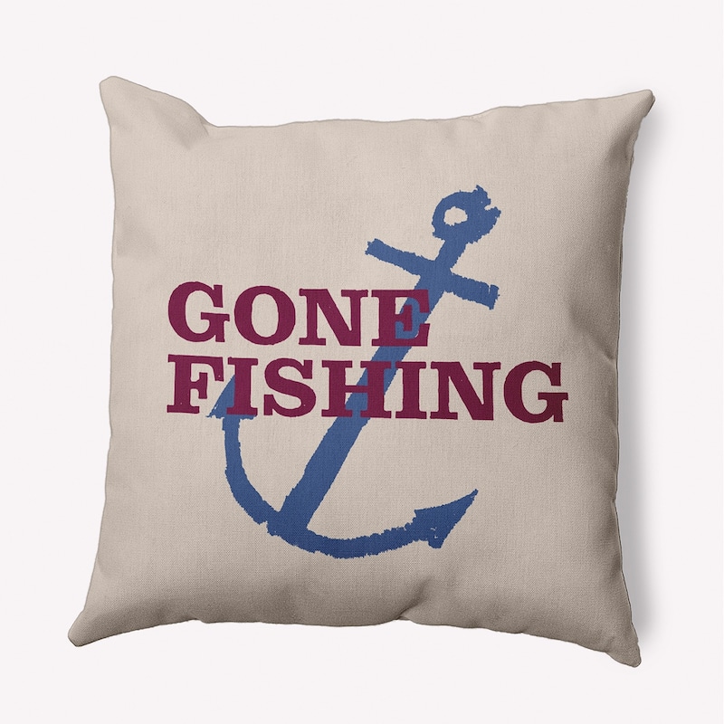 Gone Fishing Polyester Indoor Pillow - Maroon Red - 20" x 20"