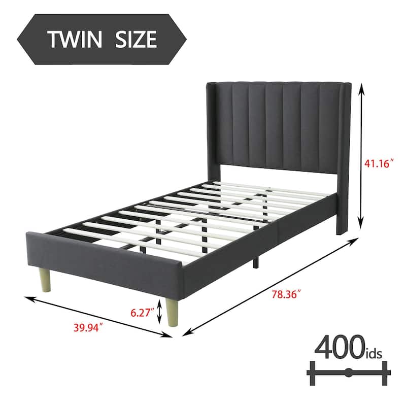Alazyhome Upholstered Platform Bed Frame - Dark Grey - Twin