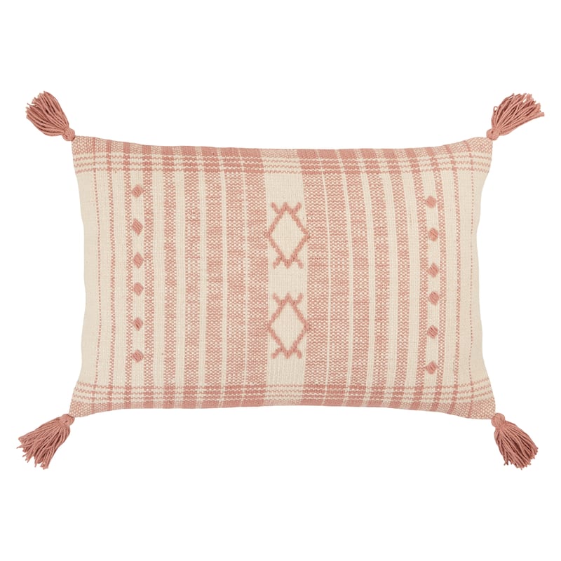 Razili Tribal Lumbar Pillow - 16"X24" Cover Only - Pink/Cream
