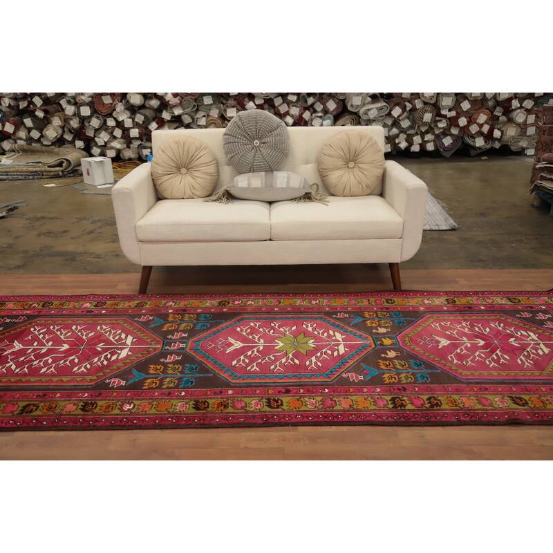 Hand Knotted Oriental 100% Wool Carpet Traditional Tribal Pink Ardebil Runner Rug - 10' 4'' X 3' 11''