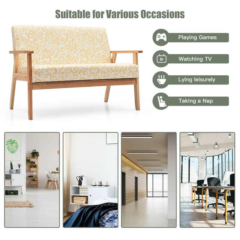 Gymax Modern Fabric Loveseat Sofa Couch Upholstered 2-Seat Wood - 45'' x 26.5'' x 32''